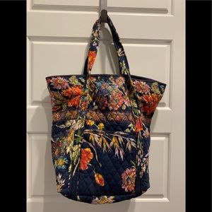 Navy Floral Quilted Fabric Bag